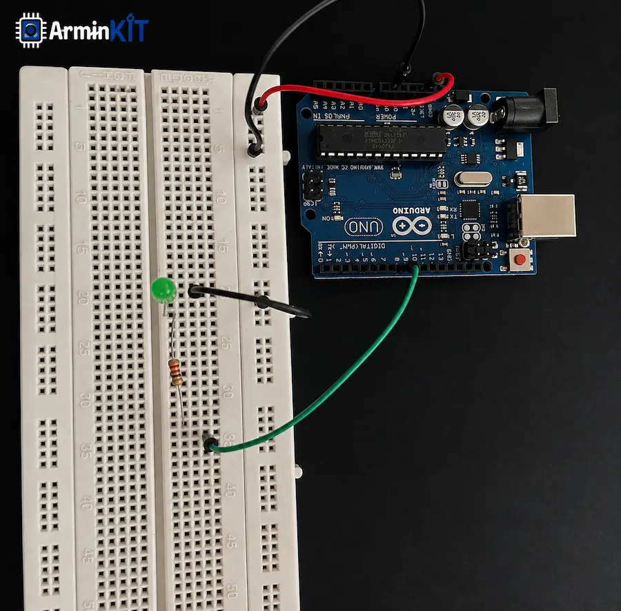 نقشه اتصال LED و مقاومت به Arduino Uno روی بردبورد